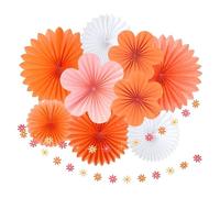 WENH Decorazioni for feste con ventagli di fiori di carta rosa e arancioni, con striscioni di carta a forma di margherite appesi, for un'elegante decorazione di compleanno hippie retrò.