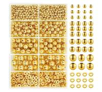 WENH Kit di perline distanziatrici dorate da 1000 pezzi, perline rotonde lisce e sfuse, for la creazione di braccialetti, artigianato, forniture for la creazione di gioielli fai da te.(Golden)