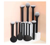 WENH Set completo di pennelli for trucco classico da 12 pezzi con frullatori angolati e a goccia, 1 strumento for l'applicazione professionale del piumino da cipria, nylon(Black)