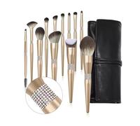 WENH Set di 12 pennelli for il trucco color oro champagne, fondotinta, contorno occhi, ombretto, labbra, strumento di bellezza cosmetico professionale(12pcs PU bag)