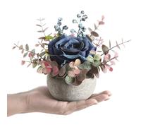 Wenhuidr Kit di fiori artificiali con vaso, combinazione di rose blu e verde in finta seta, piccola pianta in vaso con foglie di eucalipto per ufficio, libreria, casa, stanza, feste, decorazioni per