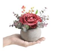 Wenhuidr Kit di fiori artificiali con vaso, combinazione di rose rosa e verde in finta seta, piccola pianta in vaso con foglie di eucalipto per ufficio, libreria, casa, stanza, feste, decorazioni per