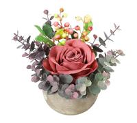 Wenhuidr Kit di fiori artificiali con vaso, combinazione di rose rosa seta e verde, finta piccola pianta con foglie di eucalipto per uffici, libreria, casa, feste, matrimoni, decorazioni