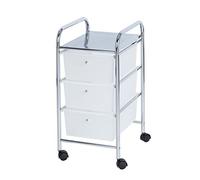 Wenko 16611100 Carrello per il Bagno e la Casa Messina con Rotelle, 3 Cassetti, Acciaio, Materiale Plastico, 39 x 65,5 x 33 cm, Cromo/Bianco