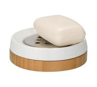 Wenko 17677100 Portasapone Bamboo, Ceramica, Legno, 11,5 x 3,8 x 11,5 cm, Bianco