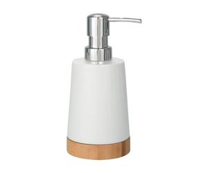 Wenko 17678100 Dosasapone Bamboo, Ceramica, Legno, 8 x 17,5 x 9 cm, Bianco