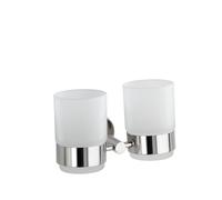Wenko 20210100 Bicchiere portaspazzolini con supporto Duo Bosio lucido, Acciaio inossidabile, 17.5 x 9.5 x 9 cm, Lucido