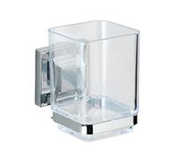 Wenko 22680100 bicchiere per spazzolino da denti "quadro con Vacuum Loc, Acciaio Inossidabile, Argento/Trasparente, 7.5 x 10 x 10 cm