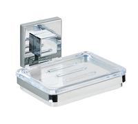 WENKO Vacuum-Loc® portasapone in acciaio inox Quadro, Acciaio inossidabile, 12 x 6.5 x 12 cm, Lucido