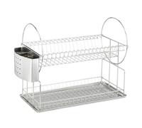 Wenko 2329100 Scolapiatti Exclusiv Duo, Ripiano per Piatti e Tazze, Cestello per Le Posate, Vaschetta Raccogligocce, 49 x 33 x 21 cm, Argento Opaco