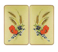 Wenko 2521100500 Coprifornelli Universal Corn-Flowers, Set 2 Pezzi per Tutti i Tipi di Piani di Cottura, Vetro Temperato, Materiale Plastico, 52 x 1,8-4,5 x 30 cm, Multicolore/Grigio Chiaro