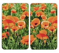Wenko 2521434500 Coprifornelli Universal Poppy Field, Set 2 Pezzi per Tutti i Tipi di Piani di Cottura, Vetro Temperato, Materiale Plastico, 52 x 1,8-4,5 x 30 cm, Multicolore/Grigio Chiaro