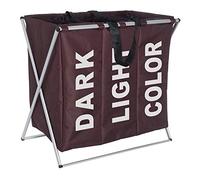 Wenko 3440013100 Portabiancheria Trio Marrone, 3 Scomparti per la Biancheria, Poliestere, Alluminio, 38 x 57 x 63 cm, Marrone/Argento
