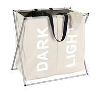 Wenko 3440112100 Portabiancheria Duo Crema, 2 Scomparti per la Biancheria, Pieghevole, Poliestere, Alluminio, 38 x 57 x 59 cm, Beige/Argento