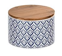 Wenko 54097100 - Scatola portaoggetti Lorca con coperchio in bambù, capacità: 0,75 l, ceramica, 14 x 8,5 x 14 cm, blu/bianco