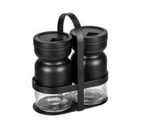 WENKO 55081100 - Mensola con spargispezie Melli, 3 pezzi, 2 spargitori e 1 spezie a grana fine e grossa, barattolo in vetro, coperchio e supporto in metallo verniciato a polvere, trasparente/nero