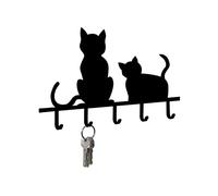 WENKO 8004500 Schlüsselboard Katzen - con 5 ganci, Ferro, 20 x 2 x 15 cm, Nero