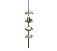 Wenko angolare Dolcedo in bambù e Acciaio Inox, Bagno telescopica, mensola Doccia Regolabile in Altezza con 4 Ripiani, Inossidabile, Nero, 31 x 65-275 x 23 cm