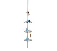 WENKO Angoliera telescopica per la doccia Premium - 3 ripiani, 2 ganci e specchio, Alluminio, 27.5 x 70-260 x 20 cm, Satinato