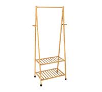 Wenko Appendiabiti Honolulu, appendiabiti verticale in bambù con asta appendiabiti, mensole e ganci per gli indumenti, con 4 rotelle e 2 freni di stazionamento, 76,5 x 165 x 43,5 cm, 69990800