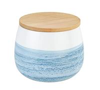 WENKO Barattolo Mala, 0,7 l, in ceramica di alta qualità, colore bianco, con decorazione ad acquerello in blu, coperchio in bambù certificato FSC con anello in silicone per conservare ermeticamente, Ø