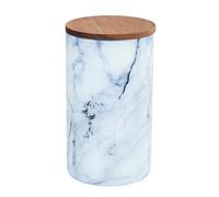WENKO Barattolo Mio, barattolo in vetro borosilicato effetto marmo blu/bianco con coperchio ermetico in legno d’acacia marrone certificato FSC, 1.4 l, Ø 11 x 19 cm