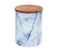 WENKO Barattolo Mio, barattolo in vetro borosilicato effetto marmo blu/bianco con coperchio ermetico in legno d’acacia marrone certificato FSC, 1 l, Ø 11 x 14,5 cm