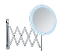 Wenko Barona, specchio da parete telescopico, con illuminazione a LED, con braccio estensibile (55 cm), orientabile e regolabile in altezza, funzione touch, USB o batteria, Ø 20 cm