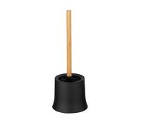 WENKO Piantana set WC Bambusa, moderno portascopino in plastica nera di qualità, incluso scopino WC con manico in bambù, ciuffo Ø 8,5 cm sostituibile, Ø 14 x 38 cm, colore nero/naturale