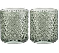 Wenko Bicchiere portaspazzolini Atessa Menta in Vetro con Strutturata a Piccoli Rombi per Strumenti per l’igiene Dentale per Stanza da Bagno e WC Ospiti, 7,5 x 10 cm (Confezione da 2)