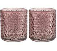 Wenko Bicchiere portaspazzolini Atessa Rosa Antico in Vetro con Strutturata a Piccoli Rombi per Strumenti per l’igiene Dentale per Stanza da Bagno e WC Ospiti, 7,5 x 10 cm (Confezione da 2)