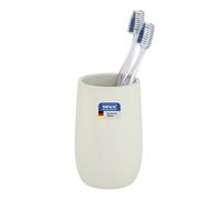 WENKO Bicchiere portaspazzolini Mod Fablo in ceramica con rilievo scanalato, da appoggio, per spazzolini, dentifricio, bicchiere risciacquo o porta pennelli, bagno, cucina o toeletta, crema opaco