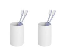 WENKO Bicchiere portaspazzolini Polaris bianco ceramica, Ceramica, 7 x 11 x 7 cm, Bianco (Confezione da 2)