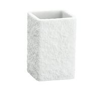 Wenko Bicchiere portaspazzolini Villata, portaspazzolini per spazzolini e dentifricio dal look effetto pietra naturale in poliresina di qualità, 7,5 x 11 x 7,5 cm, colore bianco