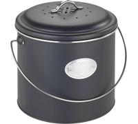 Secchio per compost Nero 6 L, in metallo, coperchio con anello in silicone, con 3 filtri al carbone attivo per neutralizzare gli odori, targhetta per scrivere, dimensioni (L x P x A): Ø 22,5 x 22,5