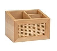 Wenko Box da Bagno Allegre, Box Decorativo con 3 Pratici Scomparti in Trendy Boho-Style in Bambù e Rattan di Qualità, per Riporre Utensili da Bagno O da Trucco, 12 X 8,5 X 9 Cm, Naturale
