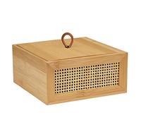Wenko Box da Bagno Allegre M, Box Decorativo con Coperchio in Trendy Boho-Style, Intrecciato in Bambù e Rattan di Qualità, per Riporre Utensili da Bagno O Accessori, 15 X 7 X 15 Cm, Naturale