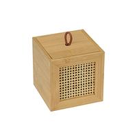 Wenko Box da Bagno Allegre S, Box Decorativo con Coperchio in Trendy Boho-Style, Intrecciato in Bambù e Rattan di Qualità, per Riporre Utensili da Bagno O Accessori, 9 X 9 X 9 Cm, Naturale