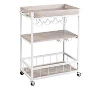 Wenko Carrello da cucina Rustico, 3 ripiani, carrello di servizio 4 rotelle, isola cucina con portabicchieri e portabottiglie, 80 x 89,5 x 40 cm, carrello in metallo laccato e MDF, calcestruzzo/bianco