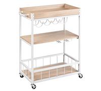 Wenko Carrello da cucina Rustico, 3 ripiani, carrello di servizio con 4 rotelle, isola cucina con portabicchieri e portabottiglie, 80 x 89,5 x 40 cm, carrello in metallo laccato e MDF, Sonoma/bianco