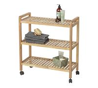 WENKO Carrello per il bagno e per la casa Norway. pregiato scaffale su ruote con 3 ripiani. scaffale movibile per il bagno. la cucina e la casa con 3 ripiani di appoggio in stile scandinavo. in legno di noce massiccio oliato. 65 x 72 x 31 cm