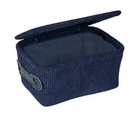 Wenko Cesta da bagno Anela con coperchio in design a corda con maniglia in pelle artificiale per riporre e mettere in ordine strumenti e accessori da bagno, 100% poliestere, 19 x 10 x 14 cm, blu scuro