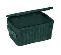 Wenko Cesta da bagno Anela con coperchio in design a corda per riporre e mettere in ordine strumenti e accessori da bagno, 100% poliestere, maniglia in pelle artificiale, 19 x 10 x 14 cm, verde scuro