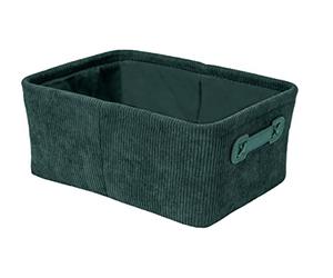 Wenko Cesta da bagno Anela in design a corda per riporre e mettere in ordine strumenti e accessori da bagno, 100% poliestere, maniglia in pelle artificiale, 27,6 x 12 x 20 cm, verde scuro