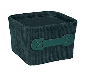 Wenko Cesta da bagno Anela Square in design a corda per riporre e mettere in ordine strumenti e accessori da bagno, 100% poliestere, maniglia in pelle artificiale, 14 x 9 x 14 cm, verde scuro
