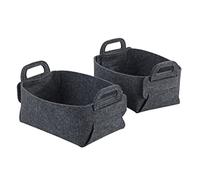 Wenko Cestello in feltro Nina S, set di 2 cestelli portaoggetti in feltro di poliestere riciclato, cestelli in feltro pieghevoli salvaspazio con pratici manici, 2,4 l cad., 19 x 14 x 9cm, grigio scuro