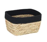 WENKO Cestello portaoggetti Rika M, cestello decorativo per piccoli accessori in nardo naturale con contrasti di tessuto in cotone, 80% fibra naturale e 20% cotone, 18 x 25 x 15 cm, marrone/nero
