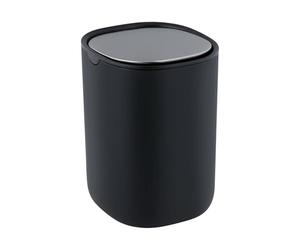WENKO Cestino con coperchio a molla Mod. Frini 1,5 L, plastica con coperchio inox, piccolo cestino per cosmetici e rifiuti, bagno, ospiti, toeletta, tavolo, cucina, maneggevole, nero