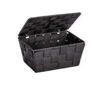 Wenko Cestino con coperchio Adria nero - cestino per il bagno, Polipropilene, 19 x 10 x 14 cm, Nero