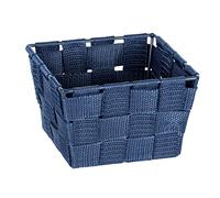 Wenko Cestino da bagno Adria Mini blu scuro - Cestino da bagno, quadrato, plastica intrecciata, Polipropilene, 14 x 9 x 14 cm, Blu